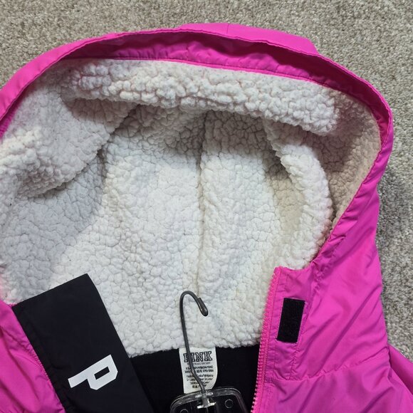Victoria's Secret Pink Sherpa Hood Lined Anorak 1/2 Zip Logo Windbreaker Sz XS-S - Picture 12 of 12